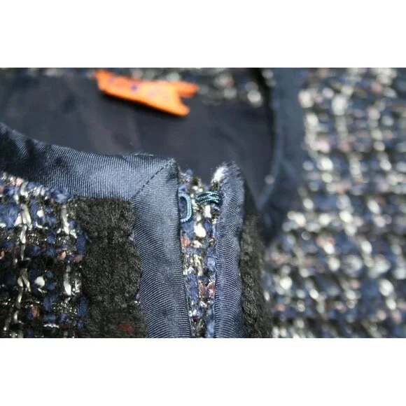Tory Burch Annabelle Tweed Coat Jacket Blue Black Womens 10 Modern Heritage - Picture 8 of 14